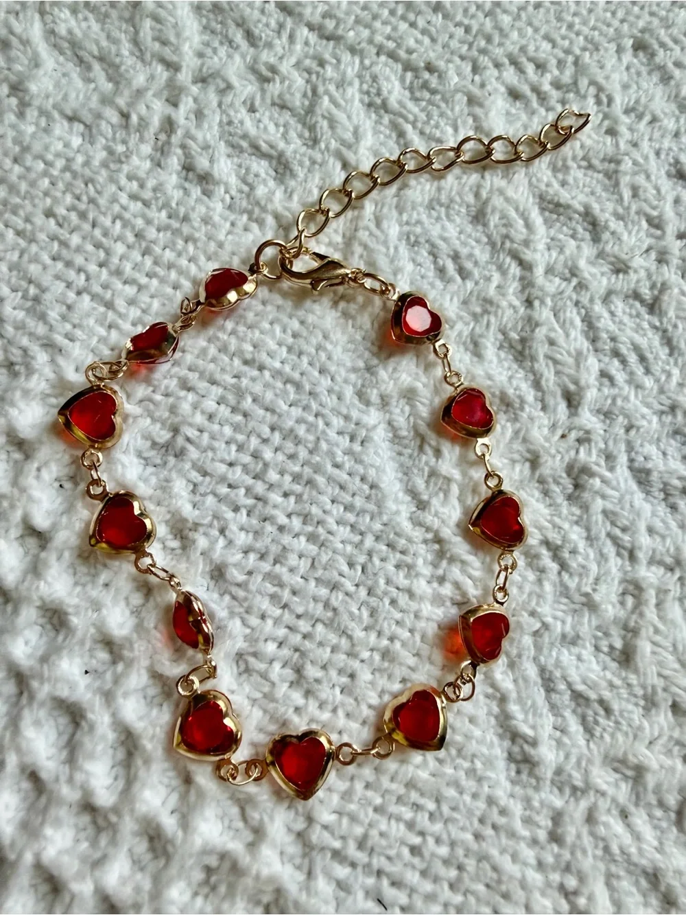 Gold Bracelet with Red Heart Stones - Women Jewelry